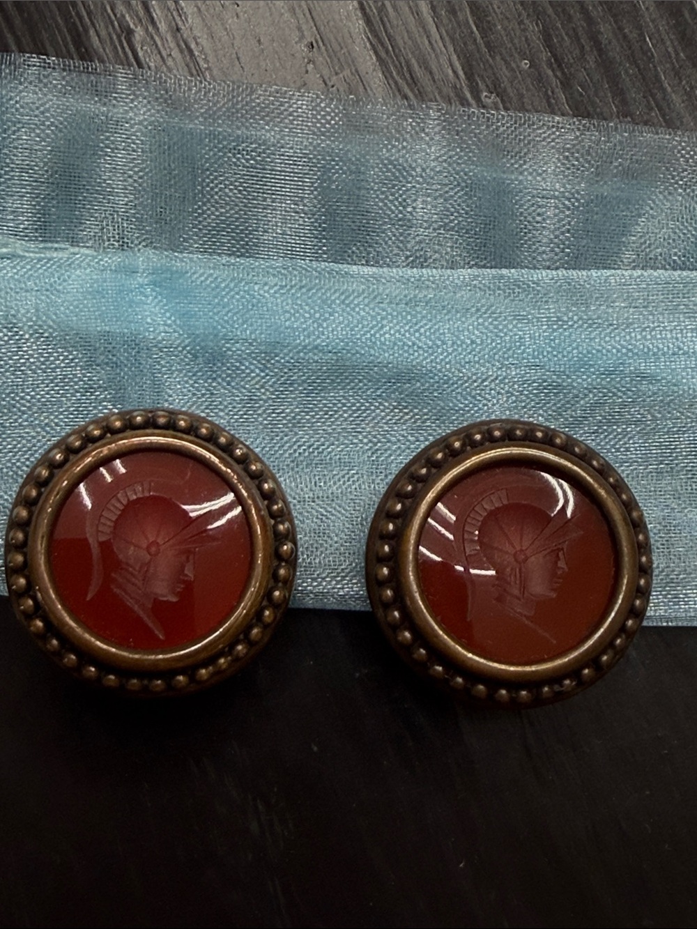 Stephen Dweck 925 Carved Carnelian Soldier clip on earrings